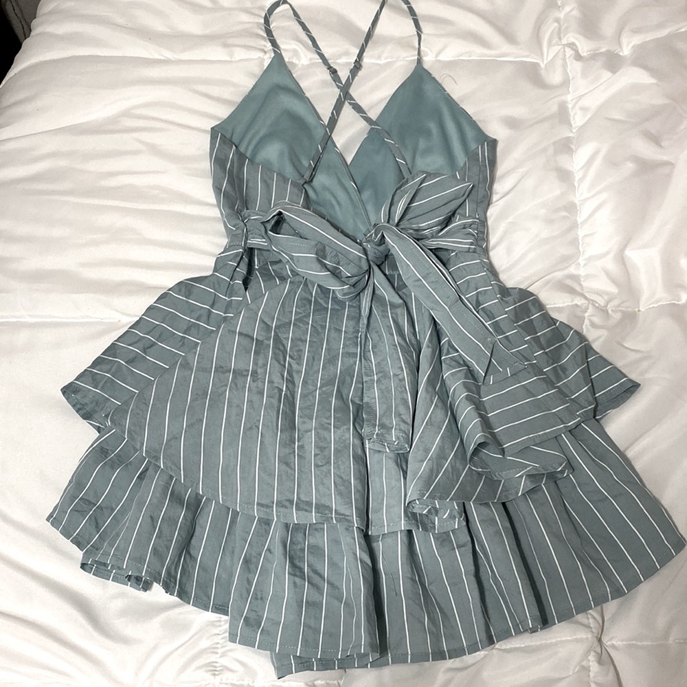 Teal & White Ruffle Romper